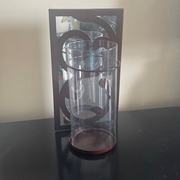 Decorative Brown Metal & mirror Wall mounted glass candle holder sconce decor - Picture 1 of 10